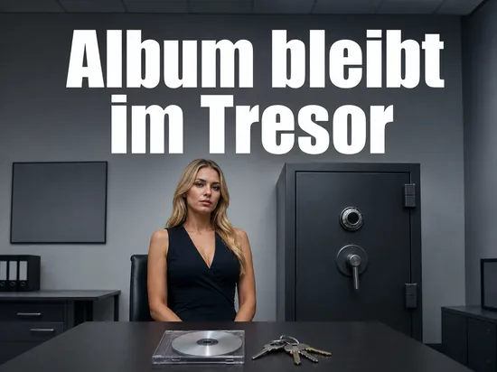 Verschlossener Tresor mit einer unbedruckten CD auf dem Tisch davor