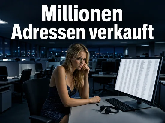 Frau in einem naechtlichen Grossraumbuero vor einer langen Datenliste: Millionen Kundenadressen verkauft
