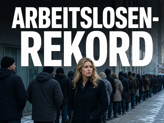 Arbeitslosenrekord von fünf Millionen droht im Winter, besorgte Frau in langer Warteschlange vor dem Arbeitsamt