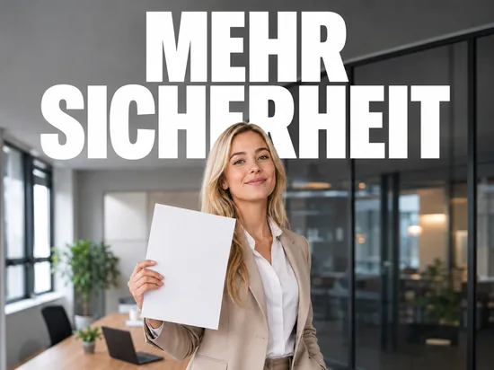 Blonde Geschaeftsfrau mit Arbeitsvertrag, Symbolbild mehr Sicherheit am Arbeitsmarkt