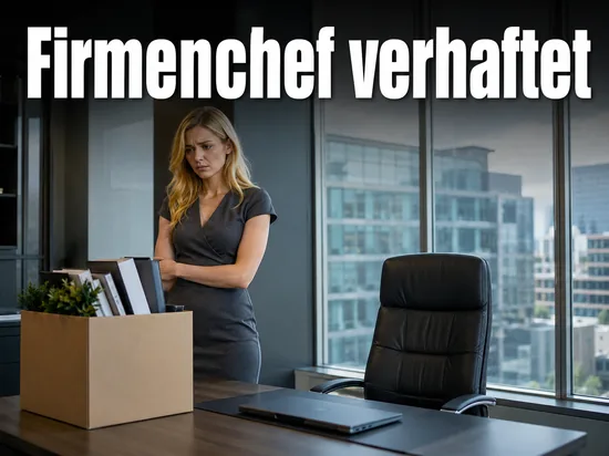 Frau in einem leeren Chefbuero mit Umzugskarton: Chef eines Online-Auktionshauses verhaftet