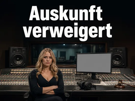 Tonstudio-Regieplatz mit Mischpult, Kopfhoerern und Richterhammer