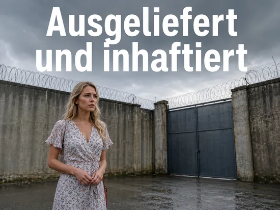Frau vor einer Gefaengnismauer mit Stacheldraht: Tatverdaechtiger ausgeliefert und inhaftiert