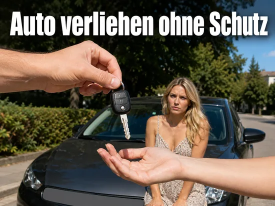 Übergabe eines Autoschlüssels über die Motorhaube eines parkenden Autos