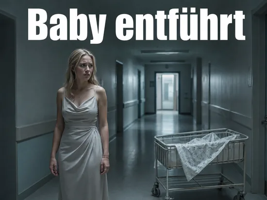 Frau in einem leeren Klinikflur neben einem verlassenen Babybettchen: Frau verkleidete sich als Krankenschwester und entfuehrte ein Baby