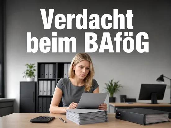 Frau am Schreibtisch mit einem Stapel Formulare und Aktenordner