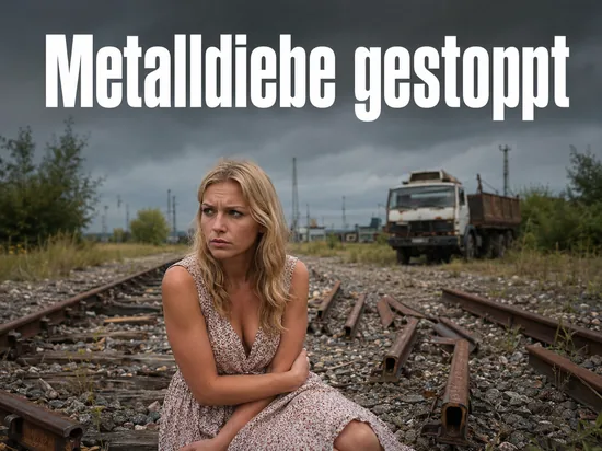 Frau an einem stillgelegten Bahngleis mit zersaegten Schienenstuecken: Metalldiebe gestoppt