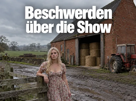 Frau steht an einem Holzzaun vor einer Scheune auf einem englischen Bauernhof
