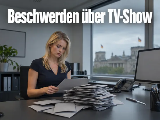 Frau am Schreibtisch mit einem hohen Stapel Beschwerdebriefen