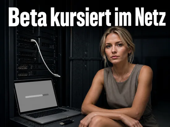 Serverschrank mit Netzwerkkabel, Notebook und USB-Stick