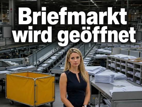 Briefsortierzentrum mit Foerderbaendern, Sortierfaechern und Postwagen