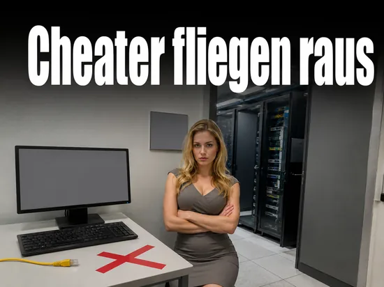 Serverraum-Vorraum mit Bildschirm, rotem Kreuz und Netzwerkkabel