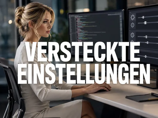 Entwicklerin vor zwei Monitoren mit Programmcode und Einstellungsmenue mit Schiebereglern