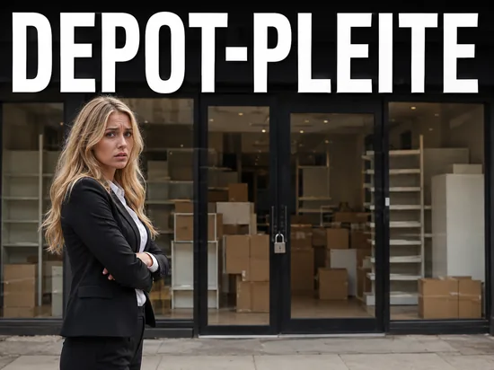 Blonde Frau vor geschlossener Deko-Filiale, Symbolbild Depot-Insolvenz