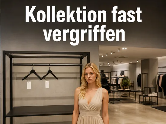 Frau vor einer fast leeren Kleiderstange in einem Modegeschäft