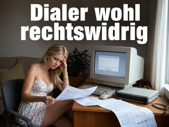 Frau am Rechner mit Dialer-Fenster und hoher Telefonrechnung: Tausende Dialer moeglicherweise rechtswidrig