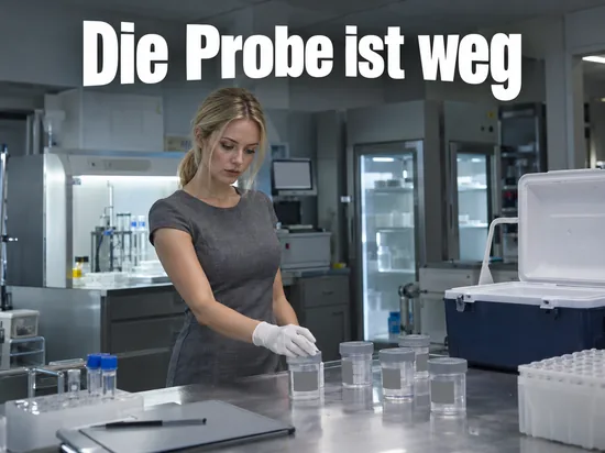 Laborarbeitsplatz mit leeren Probenbechern und Transportkühlbox