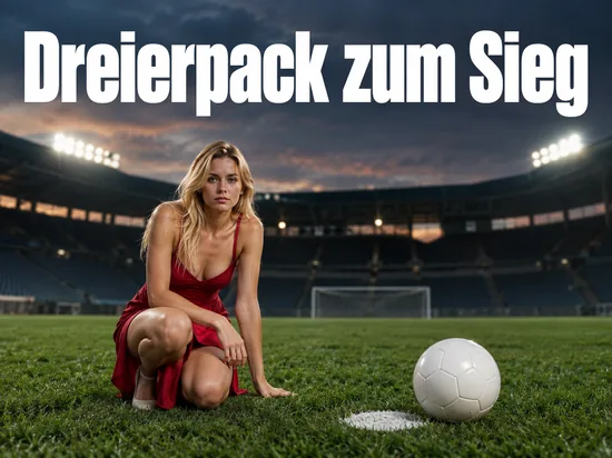 Elfmeterpunkt mit Ball auf dem Rasen eines Stadions