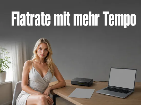 Frau am Schreibtisch mit DSL-Router und Notebook