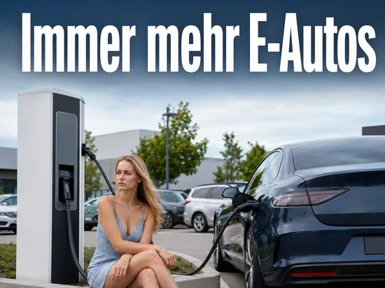Elektroauto an einer öffentlichen Ladesäule auf einem Parkplatz