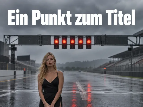 Startampel mit roten Leuchten über einer nassen Rennstrecke