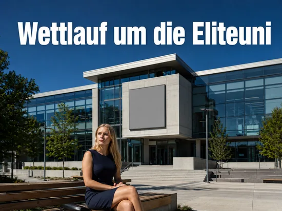 Studentin vor einem modernen Universitätsgebäude