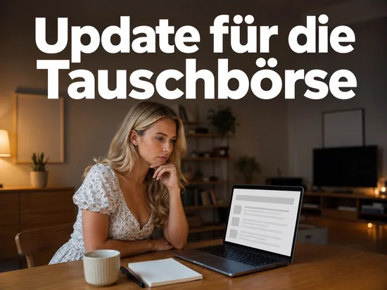 Laptop mit leerer Suchmaske und Ergebnisliste als Symbol fuer ein Update der Tauschboersen-Software