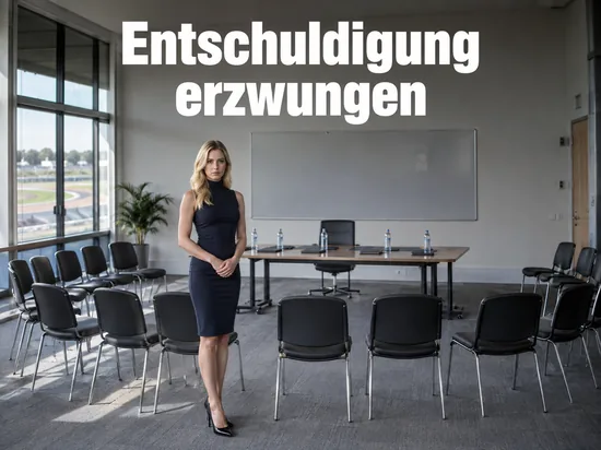Besprechungsraum mit Stuhlkreis und leerem Whiteboard, eine Frau steht im Raum