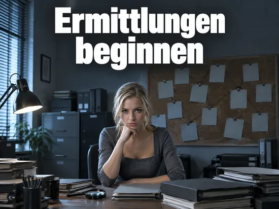 Frau sitzt an einem Schreibtisch mit Aktenordnern vor einer Pinnwand