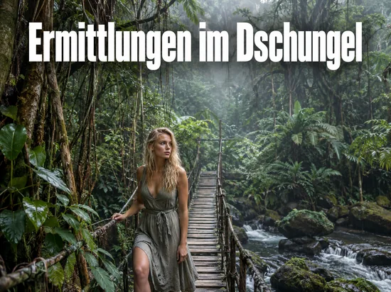 Frau geht über eine Hängebrücke im tropischen Regenwald
