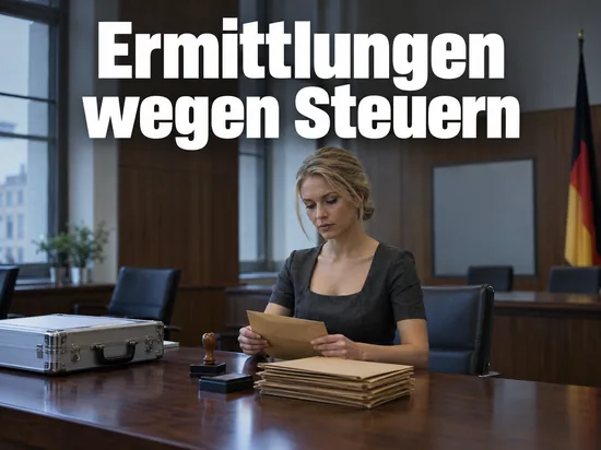 Frau sitzt an einem Amtstisch mit Aktenkoffer, Stempel und braunen Umschlägen