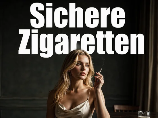 Junge Frau mit langen blonden Haaren haelt eine sich selbst loeschende Zigarette in der Hand