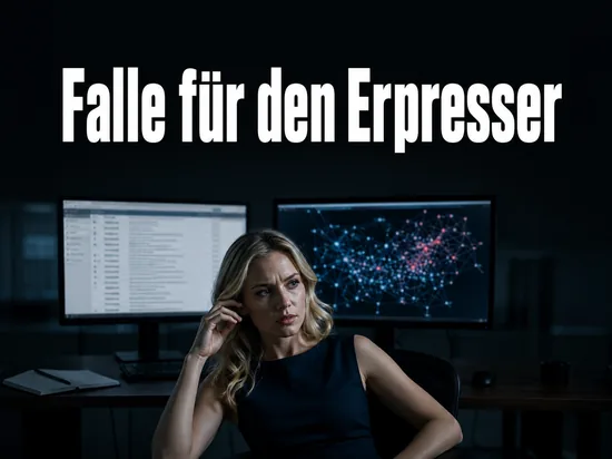 Frau in einem Ermittlerbuero vor Monitoren mit Posteingang und Netzwerkspur: Ermittler locken Erpresser in die Falle