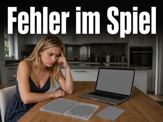 Kuechentisch mit Notebook, offener Spielhuelle und Datentraeger