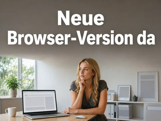 Laptop mit leerem Browserfenster auf einem Schreibtisch als Symbol fuer eine neue Browser-Version