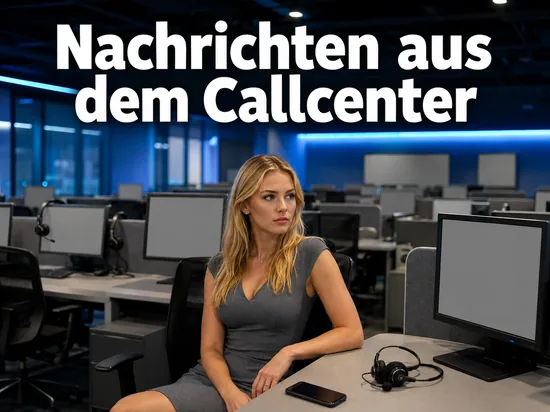 Frau in einem Callcenter mit Headset und Smartphone auf dem Tisch