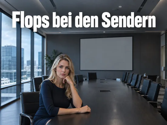 Frau sitzt allein an einem langen Tisch in einem leeren Konferenzraum