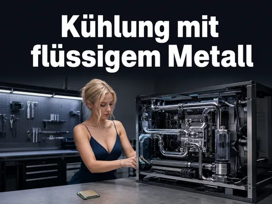 Frau an einer Werkbank mit wassergekühltem Computer