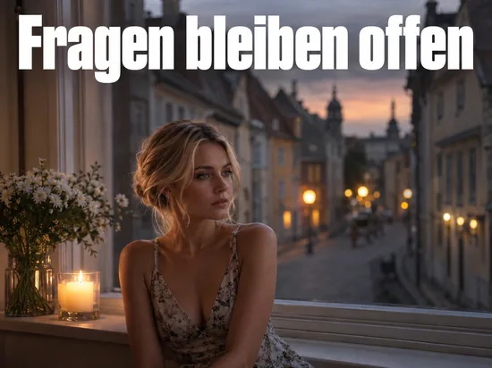 Frau sitzt am Fenster neben Kerze und Blumen mit Blick auf eine Altbaustraße