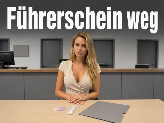 Schalter einer Fuehrerscheinstelle mit Fuehrerschein, Schnelltest und Bescheidmappe