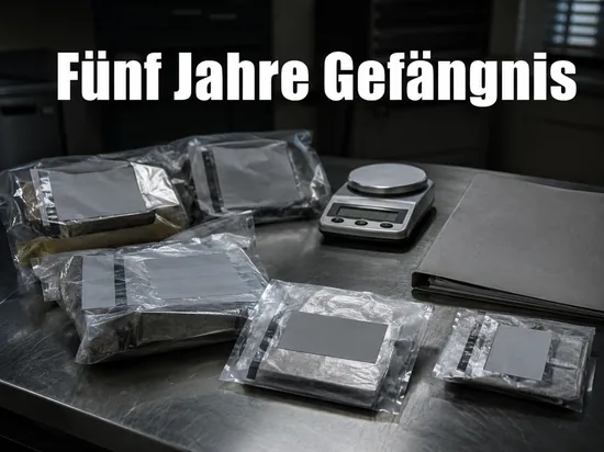 Asservatentisch mit Beweismitteltueten, Feinwaage und Aktenmappe