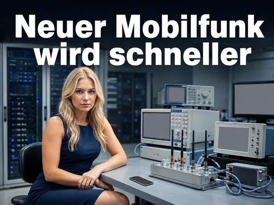 Frau im Labor mit Messtechnik und Antennenmodulen
