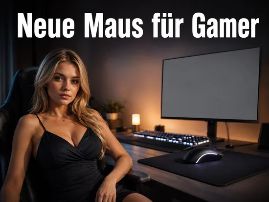 Frau am Gaming-Schreibtisch mit Maus und beleuchteter Tastatur