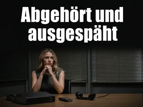 Frau in einem abgedunkelten Büro mit Aktenordner und Telefonhörer
