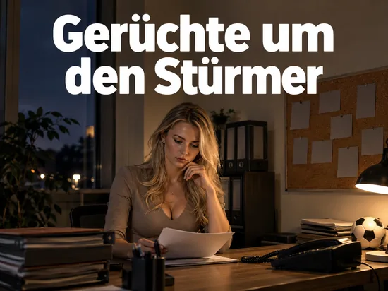 Frau im Kleid sitzt abends an einem Schreibtisch in einer Vereinsgeschaeftsstelle
