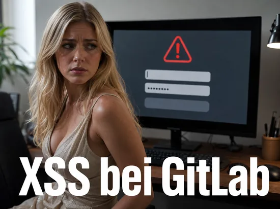 Frau vor einem Monitor mit Login-Maske und Warnsymbol
