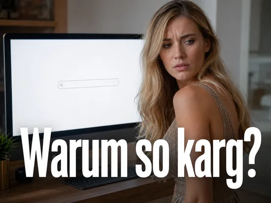Frau vor einem Monitor mit einer fast leeren, minimalistischen Suchseite