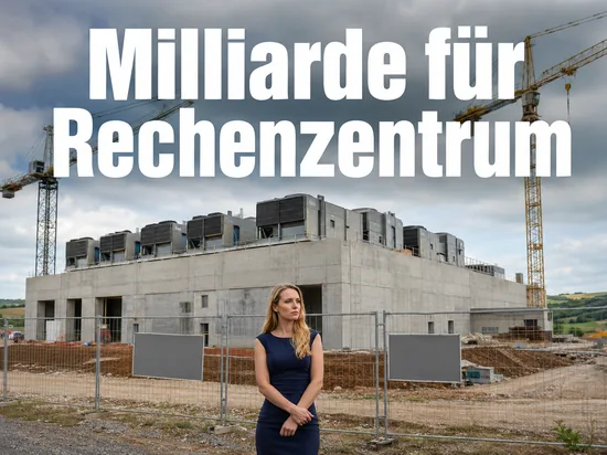 Neubau eines Rechenzentrums mit Kraenen auf der Baustelle