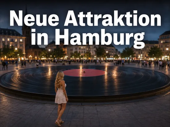 Frau vor einem Platz in Form einer riesigen Schallplatte: Hamburg ist um eine Attraktion reicher