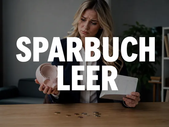 Für ALG 2 muss das Ersparte der Kinder herhalten, besorgte Geschäftsfrau mit leerem Sparschwein und Sparbuch